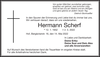 Traueranzeige von Hermann Scherf von Frankenpost