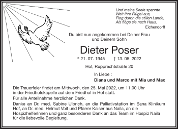 Traueranzeige von Dieter Poser von Frankenpost