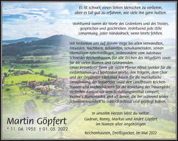 Traueranzeige von Martin Göpfert von Südthüringer Presse