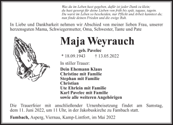 Traueranzeige von Maja Weyrauch von Südthüringer Presse