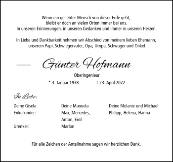 Traueranzeige von Günter Hofmann von Neue Presse Coburg