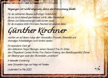 Traueranzeige von Günther Kirchner von Südthüringer Presse