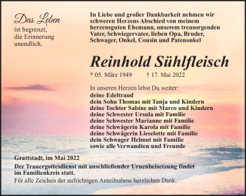 Traueranzeige von Reinhold Sühlfleisch von Südthüringer Presse