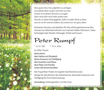 Traueranzeige von Peter Rumpf von Südthüringer Presse