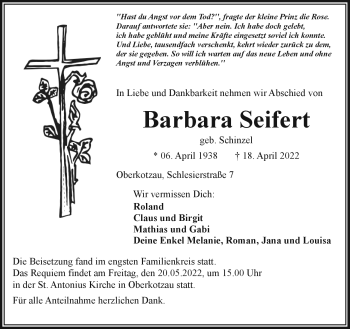 Traueranzeige von Barbara Seifert von Frankenpost