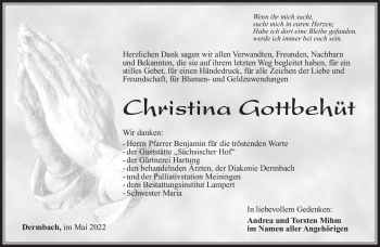 Traueranzeige von Christina Gottbehüt von Südthüringer Presse