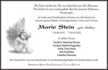 Traueranzeige von Marie Stein von Südthüringer Presse