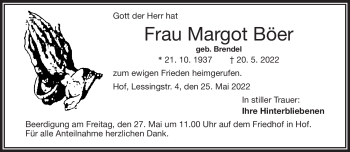 Traueranzeige von Margot Böer von Frankenpost