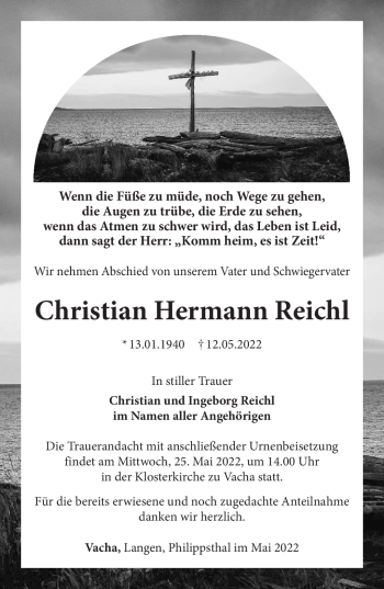 Traueranzeige von Christian Hermann Reichl von Südthüringer Presse