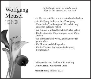 Traueranzeige von Wolfgang Meusel von Südthüringer Presse