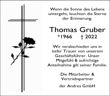 Traueranzeige von Thomas Gruber von Frankenpost