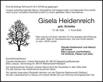 Traueranzeige von Gisela Heidenreich von Neue Presse Coburg