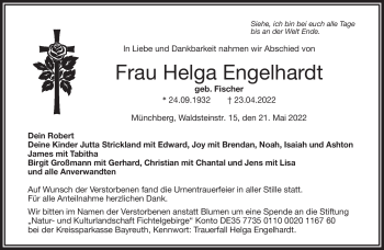 Traueranzeige von Helga Engelhardt von Frankenpost