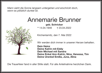 Traueranzeige von Annemarie Brunner von Frankenpost