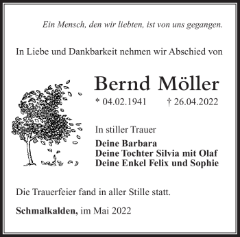 Traueranzeige von Bernd Möller von Südthüringer Presse