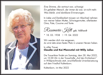 Traueranzeige von Rosemarie Klött von Südthüringer Presse