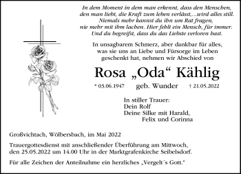 Traueranzeige von Rosa Kählig von Neue Presse Coburg