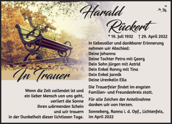 Traueranzeige von Harald Rückert von Südthüringer Presse