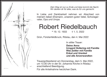 Traueranzeige von Robert Riedelbauch von Frankenpost