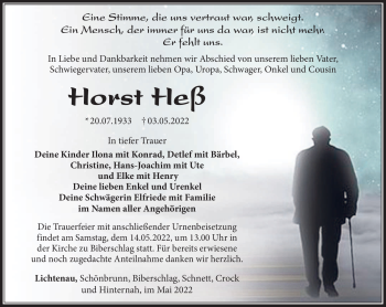 Traueranzeige von Horst Heß von Südthüringer Presse