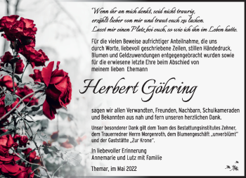 Traueranzeige von Herbert Göhring von Südthüringer Presse