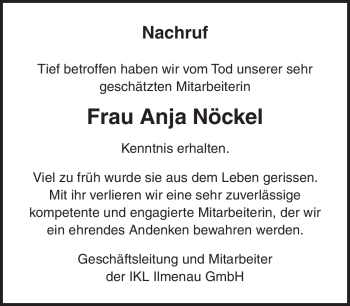 Traueranzeige von Anja Nöckel von Südthüringer Presse
