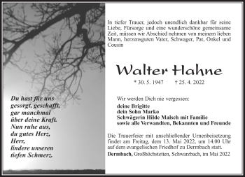 Traueranzeige von Walter Hahne von Südthüringer Presse