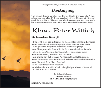 Traueranzeige von Klaus-Peter Wittich von Südthüringer Presse