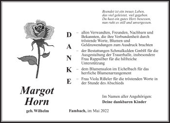 Traueranzeige von Margot Horn von Südthüringer Presse