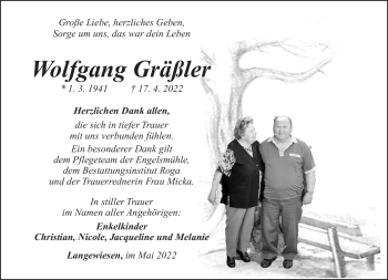 Traueranzeige von Wolfgang Gräßler von Südthüringer Presse