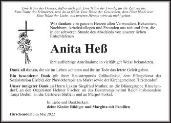 Traueranzeige von Anita Heß von Südthüringer Presse