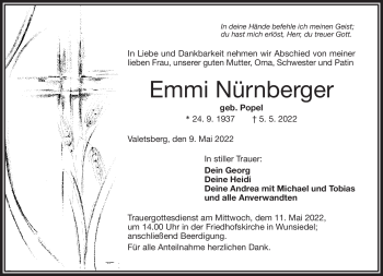 Traueranzeige von Emmi Nürnberger von Frankenpost