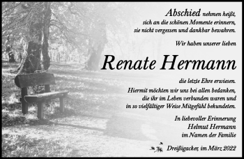 Traueranzeige von Renate Hermann von Südthüringer Presse