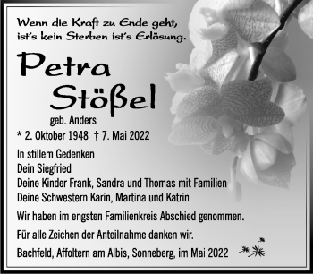 Traueranzeige von Petra Stößel von Südthüringer Presse