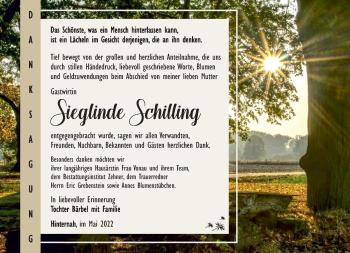Traueranzeige von Sieglinde Schilling von Südthüringer Presse