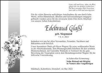 Traueranzeige von Edeltraud Glaßl von Südthüringer Presse