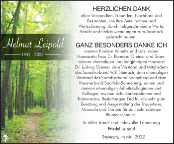 Traueranzeige von Helmut Leipold von Südthüringer Presse