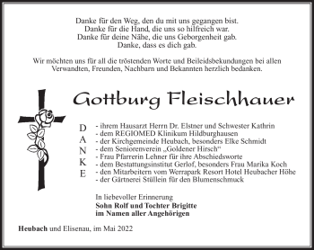 Traueranzeige von Gottburg Fleischhauer von Südthüringer Presse