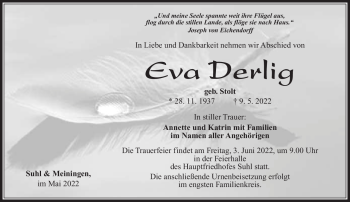 Traueranzeige von Eva Derling von Südthüringer Presse
