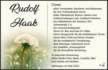 Traueranzeige von Rudolf Haak von Südthüringer Presse