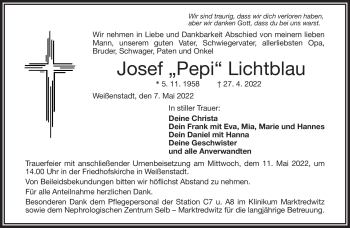 Traueranzeige von Josef Lichtblau von Frankenpost