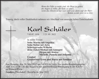 Traueranzeige von Karl Schüler von Südthüringer Presse