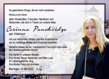 Traueranzeige von Corinna Panchvidze von Südthüringer Presse