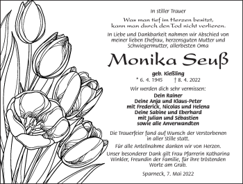 Traueranzeige von Monika Seuß von Frankenpost