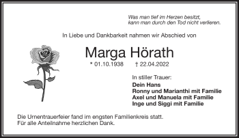 Traueranzeige von Marga Hörath von Frankenpost