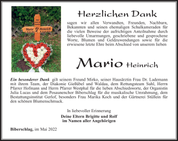 Traueranzeige von Mario Heinrich von Südthüringer Presse