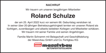 Traueranzeige von Roland Schulze von Neue Presse Coburg