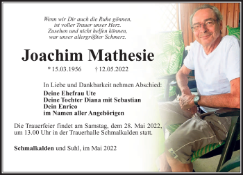 Traueranzeige von Joachim Mathesie von Südthüringer Presse