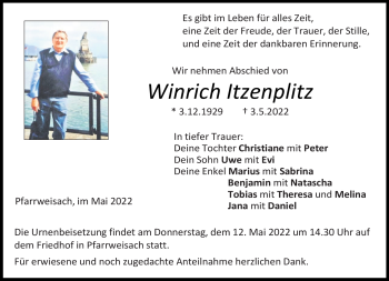 Traueranzeige von Winrich Itzenplitz von Neue Presse Coburg