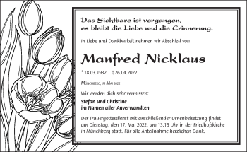 Traueranzeige von Manfred Nicklaus von Frankenpost